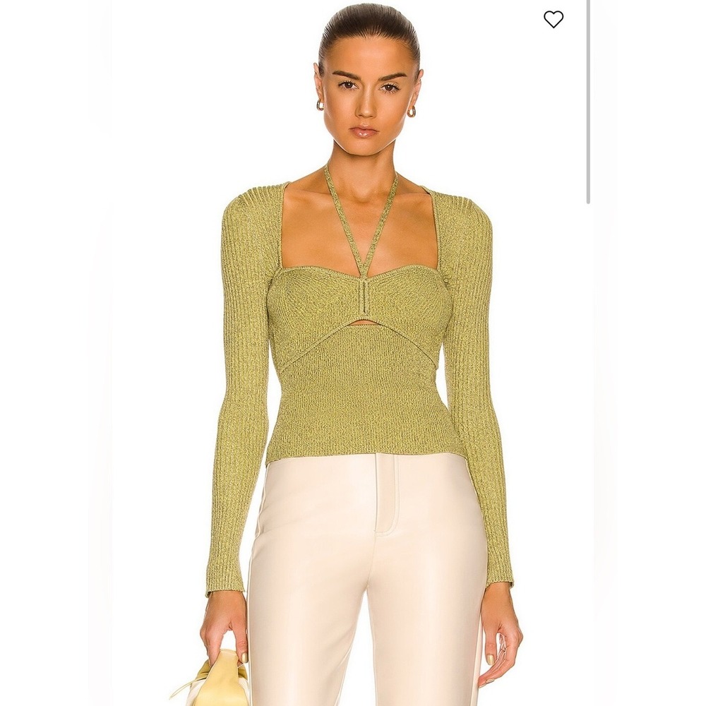 Jonathan Simkhai Alexia Compact Rib Sweetheart Top Green Long Sleeve S